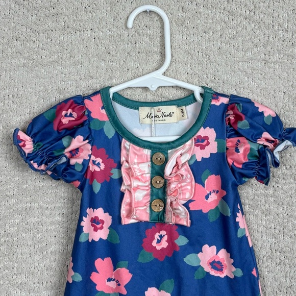 Boutique Infant Girls 0-3 Month Blue Floral Romper Ruffle Button Snap‎ Closure - Picture 2 of 6